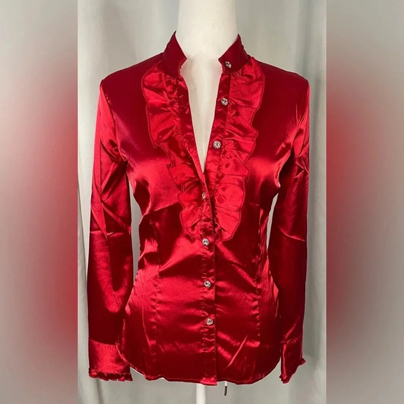 IZ Byer California satin button‎ down long sleeve blouse - Picture 1 of 8